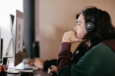 person refocusing on task