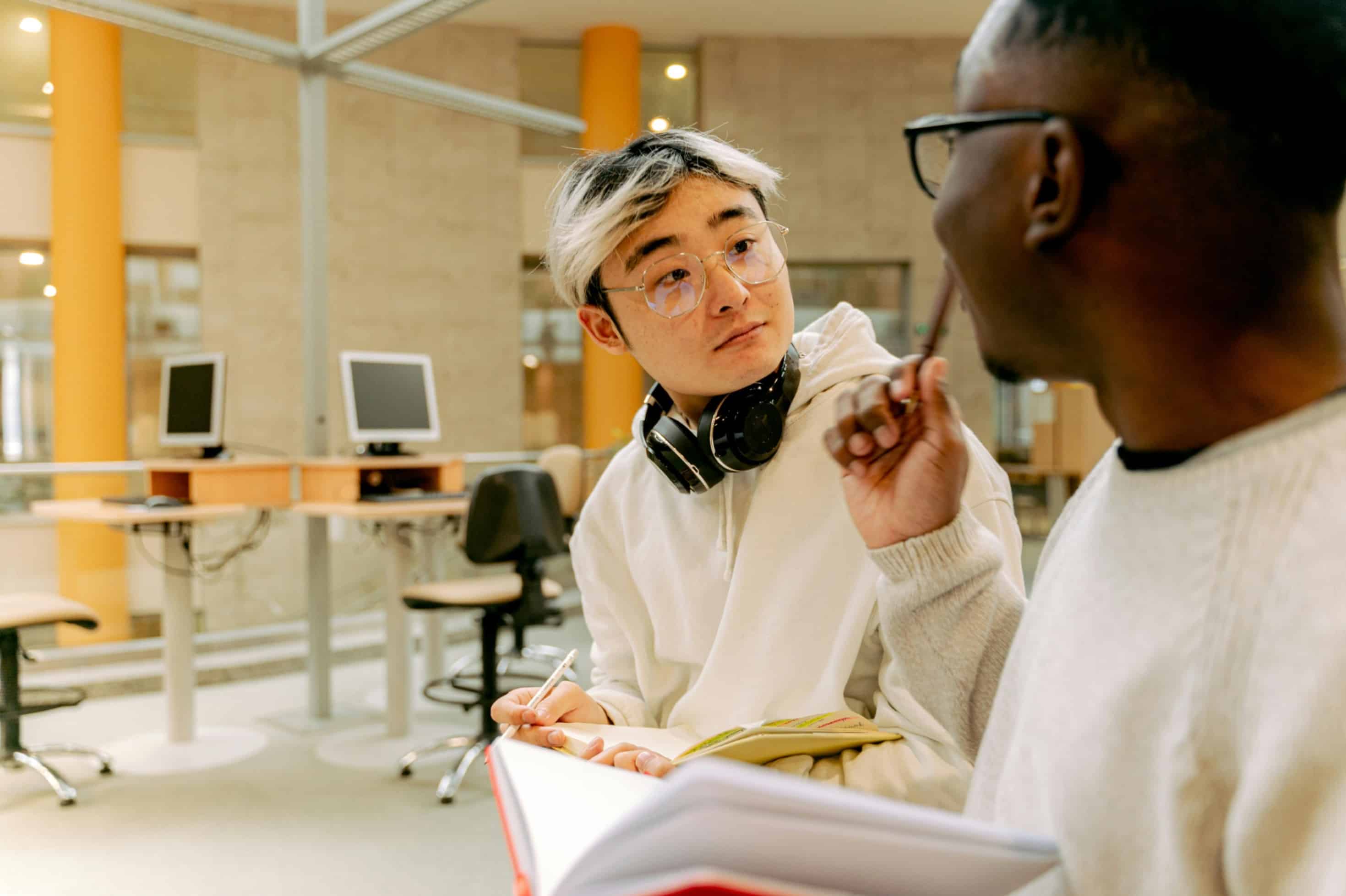 an academic coach having a coaching conversation with a student
