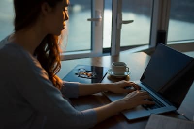 woman concentrating on task
